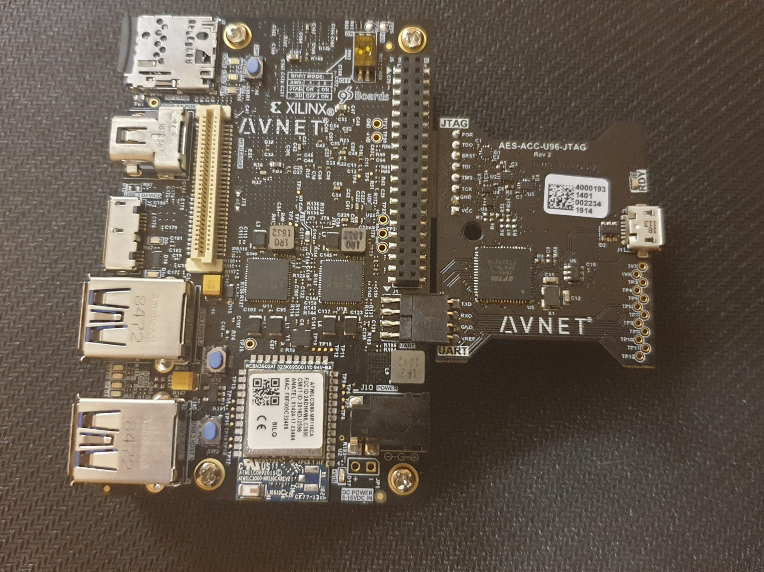 Designs based on the Ultra96-v2 card developed by AVNET incorporating an Xilinx FPGA.